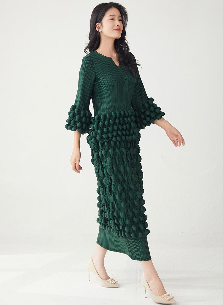 Emerald Pop Bold Bobble Green Dress