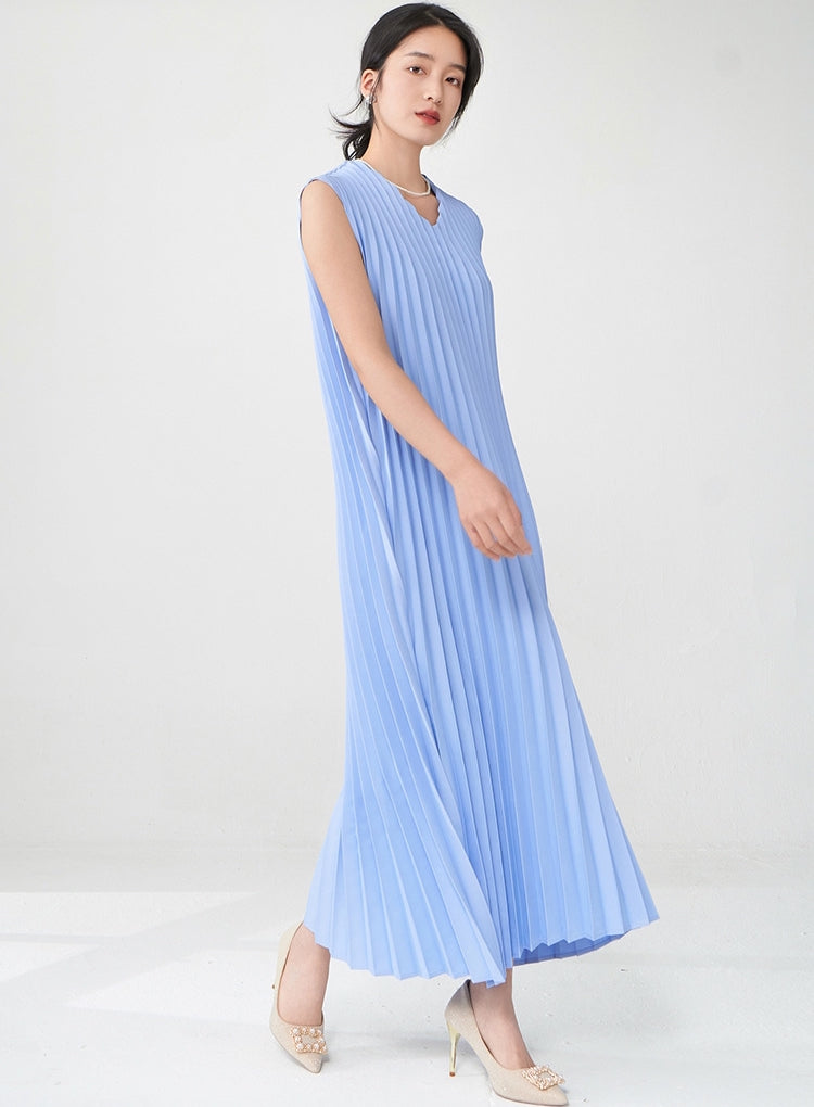Breezy Blue Pleated Dress