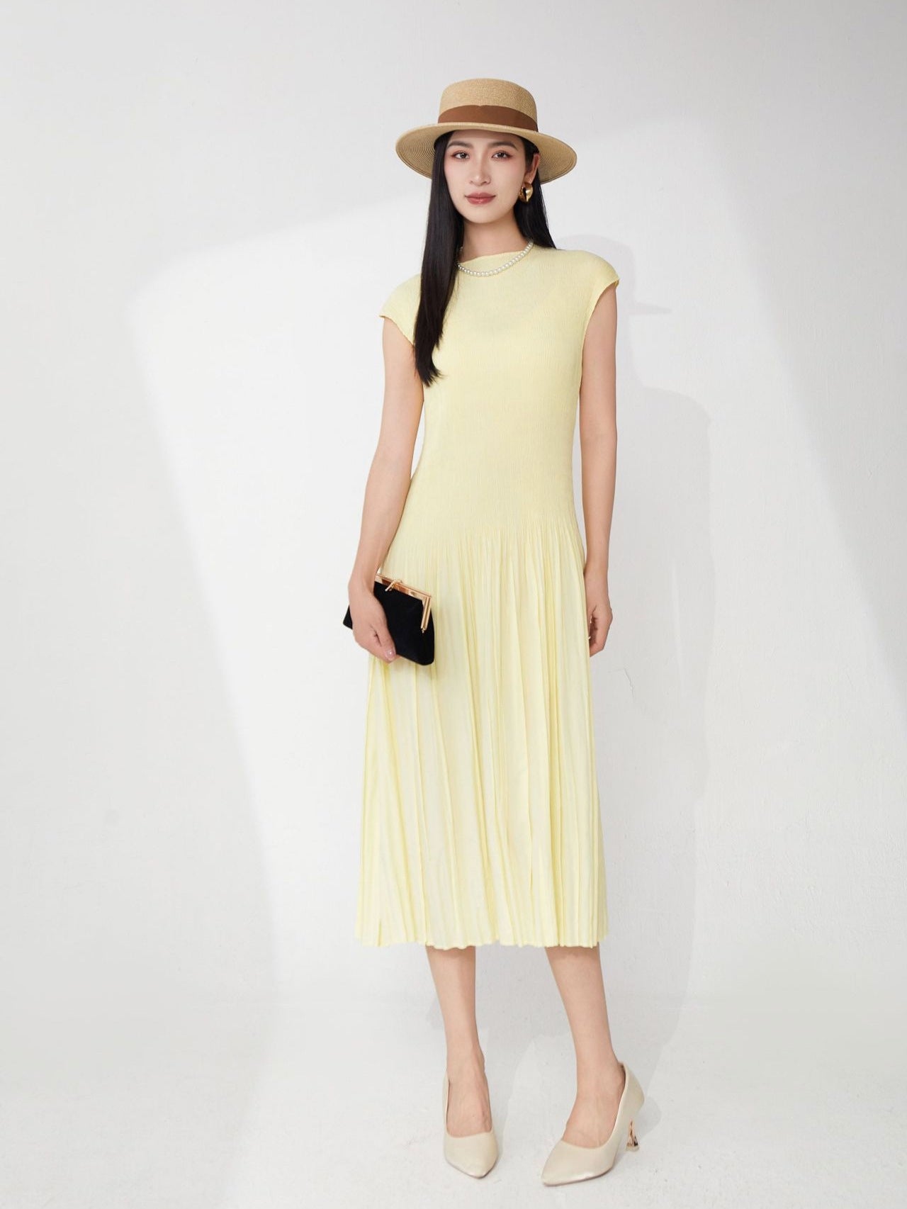 Lemon Whirl Butter Yellow Pleated Dress