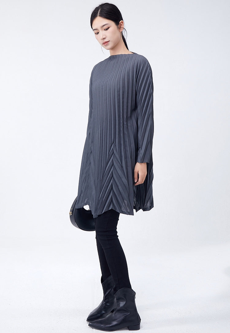 Swing Pleated A Line Mini Grey Dress