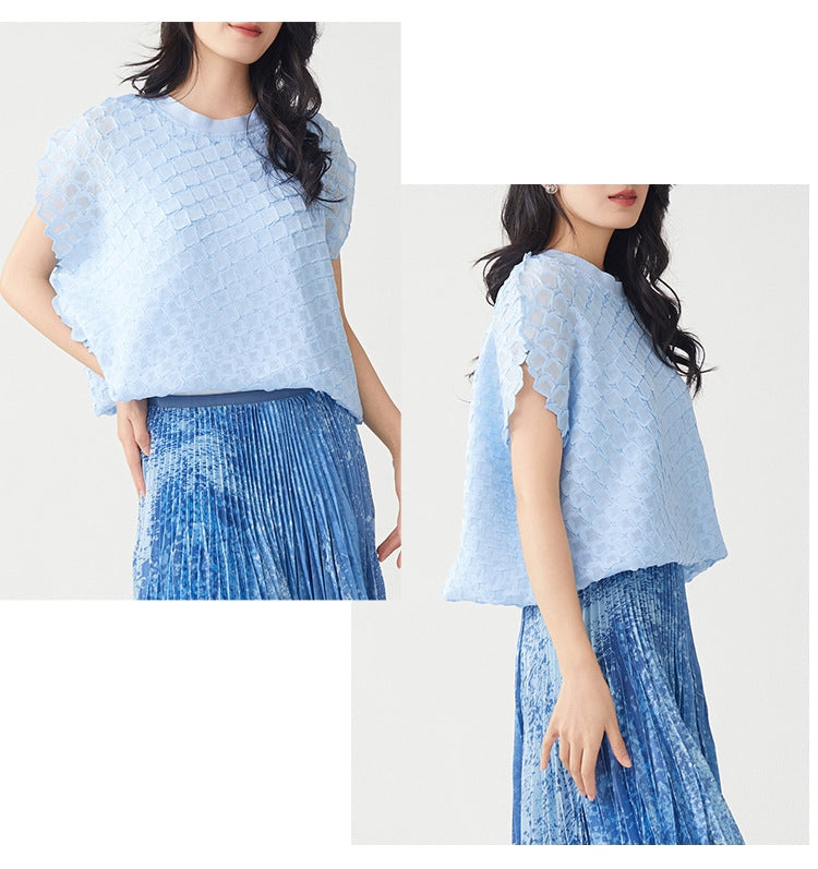 Powder Blue Waffle Knit Loose Top