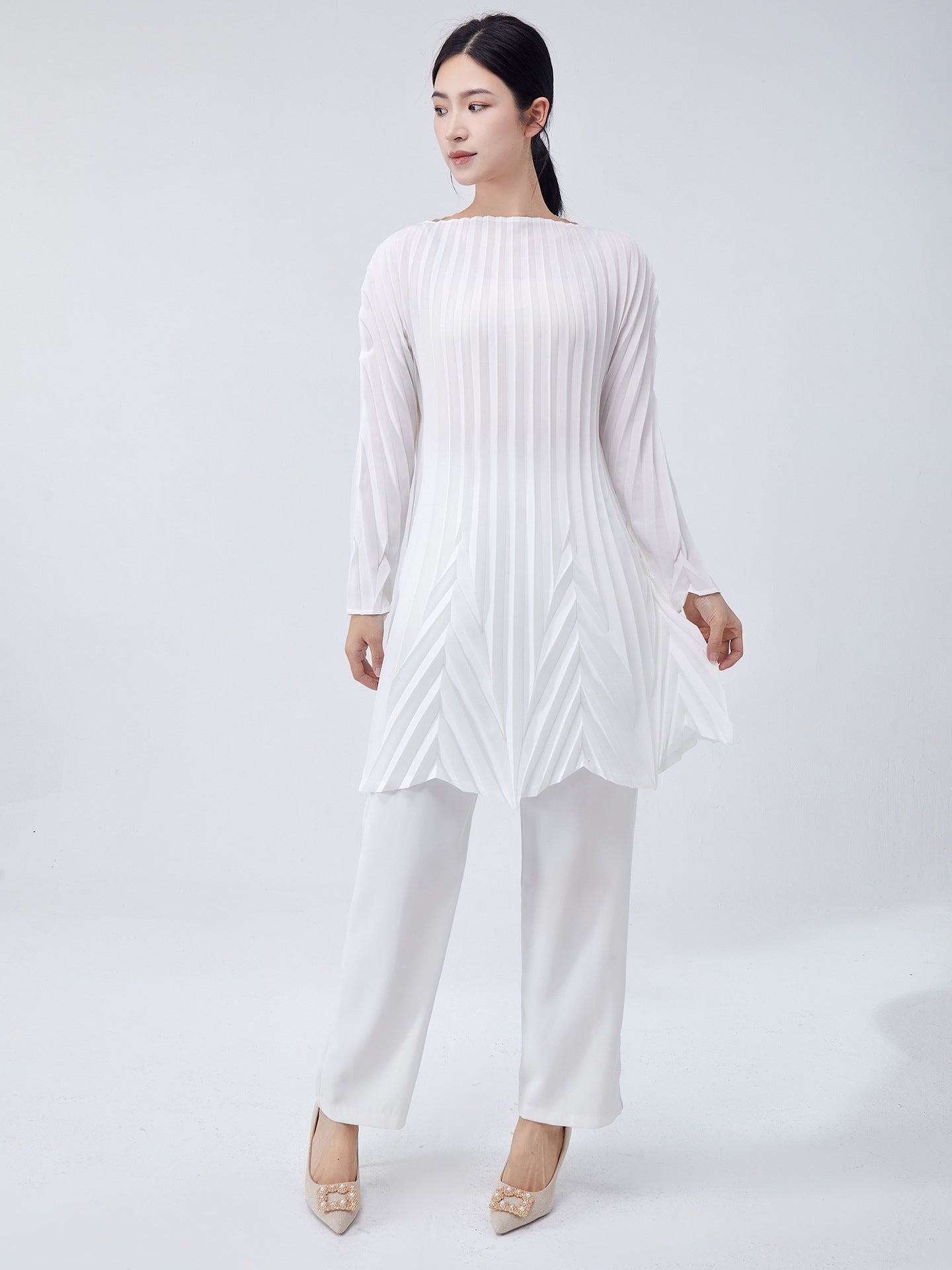 Swing Pleated A Line Mini White Dress