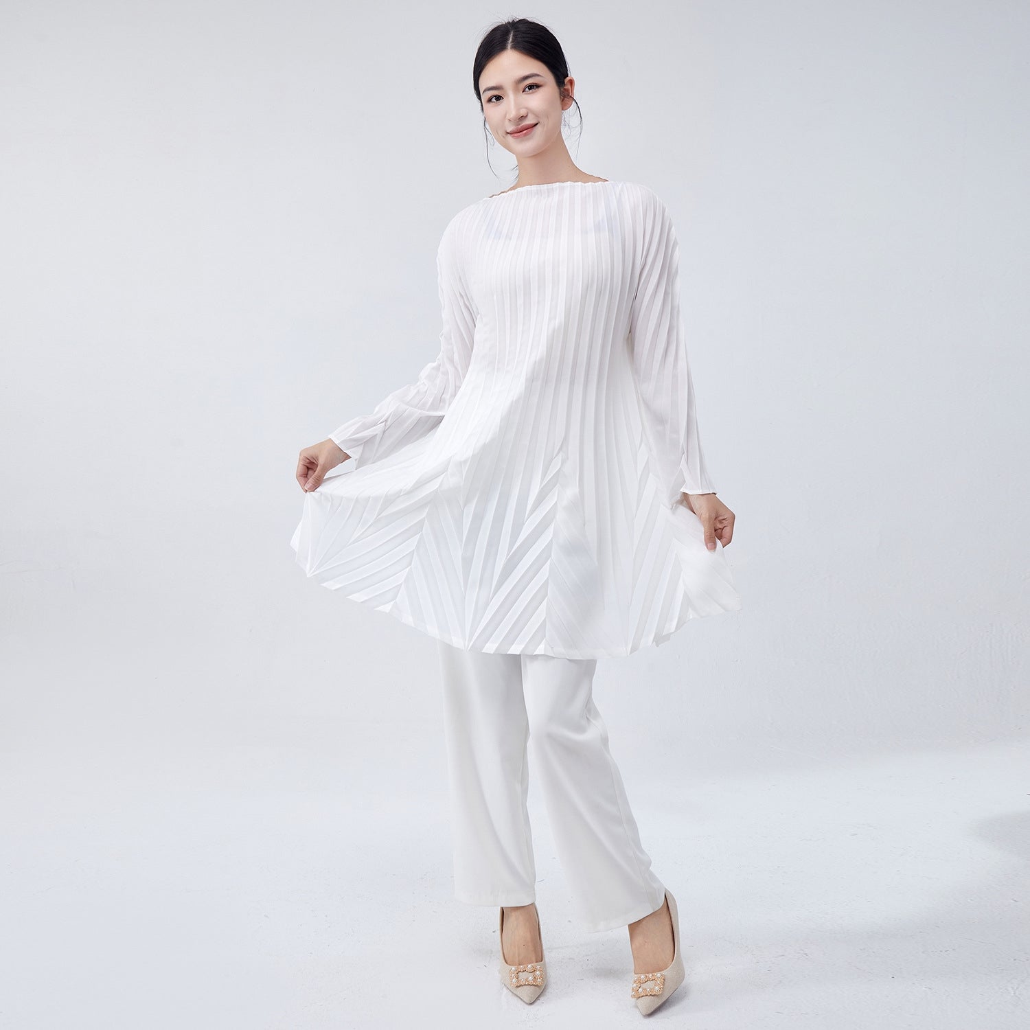 Swing Pleated A Line Mini White Dress