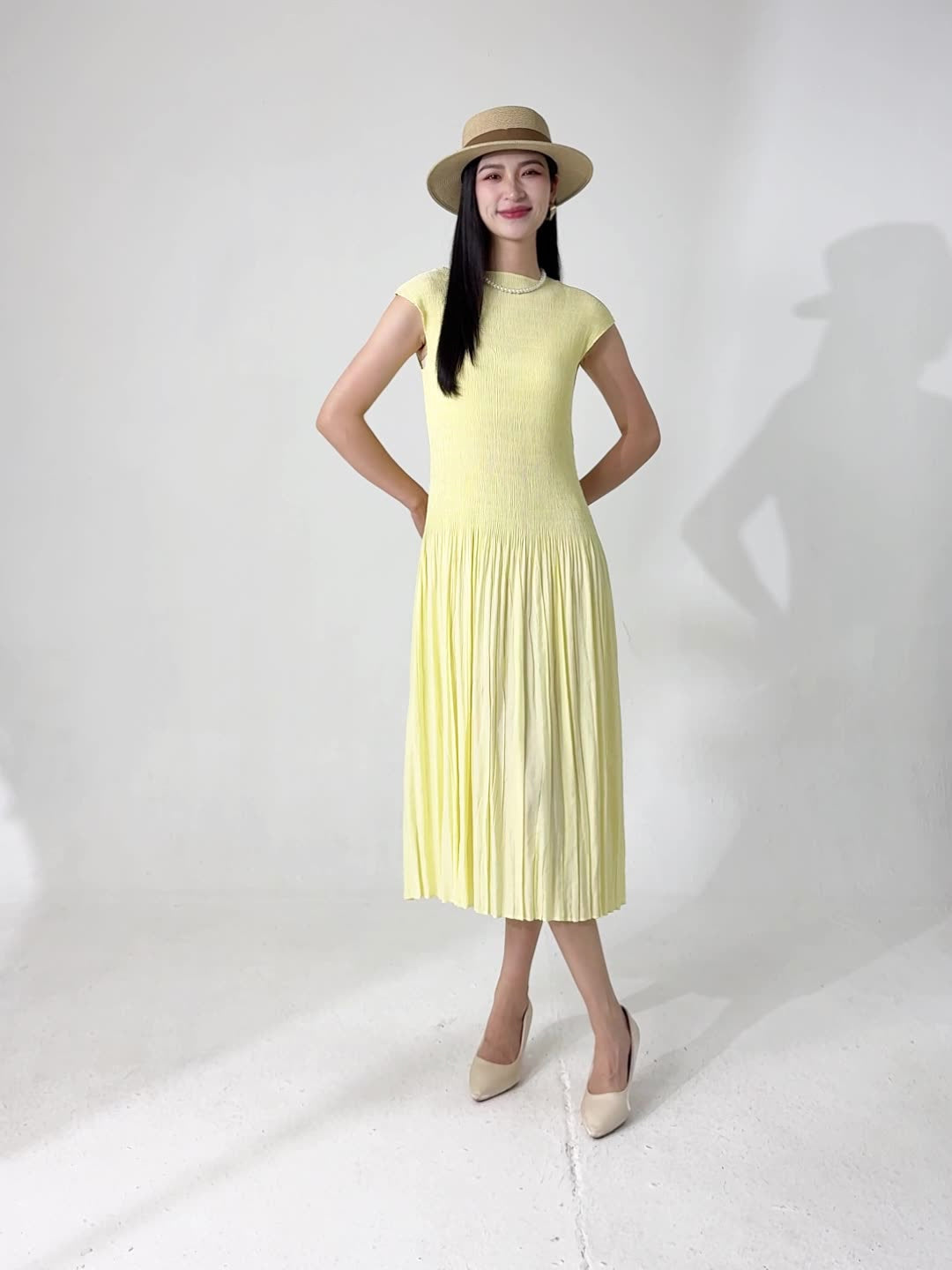 Lemon Whirl Butter Yellow Pleated Dress