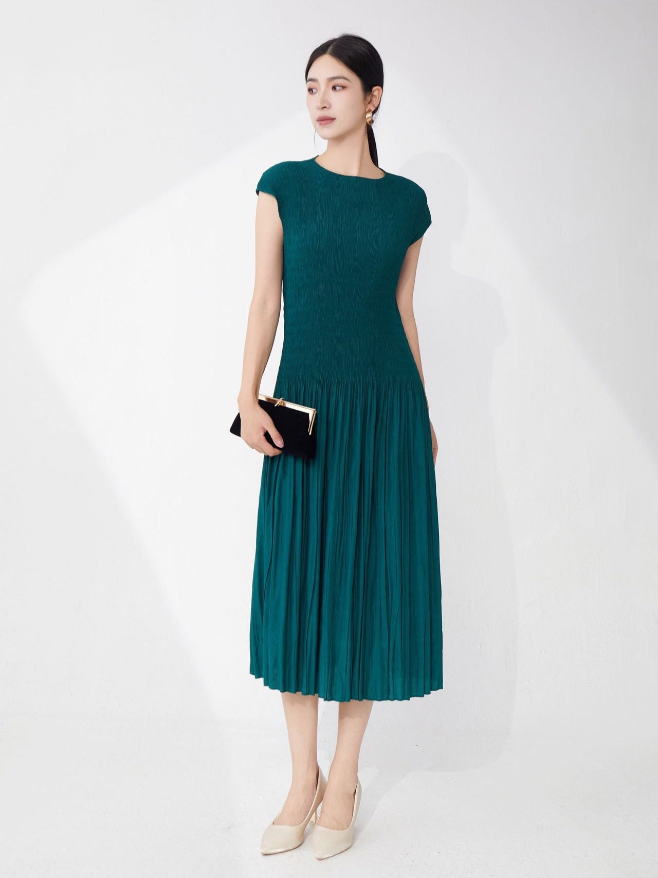Mint Muse Dark Green Pleated Dress