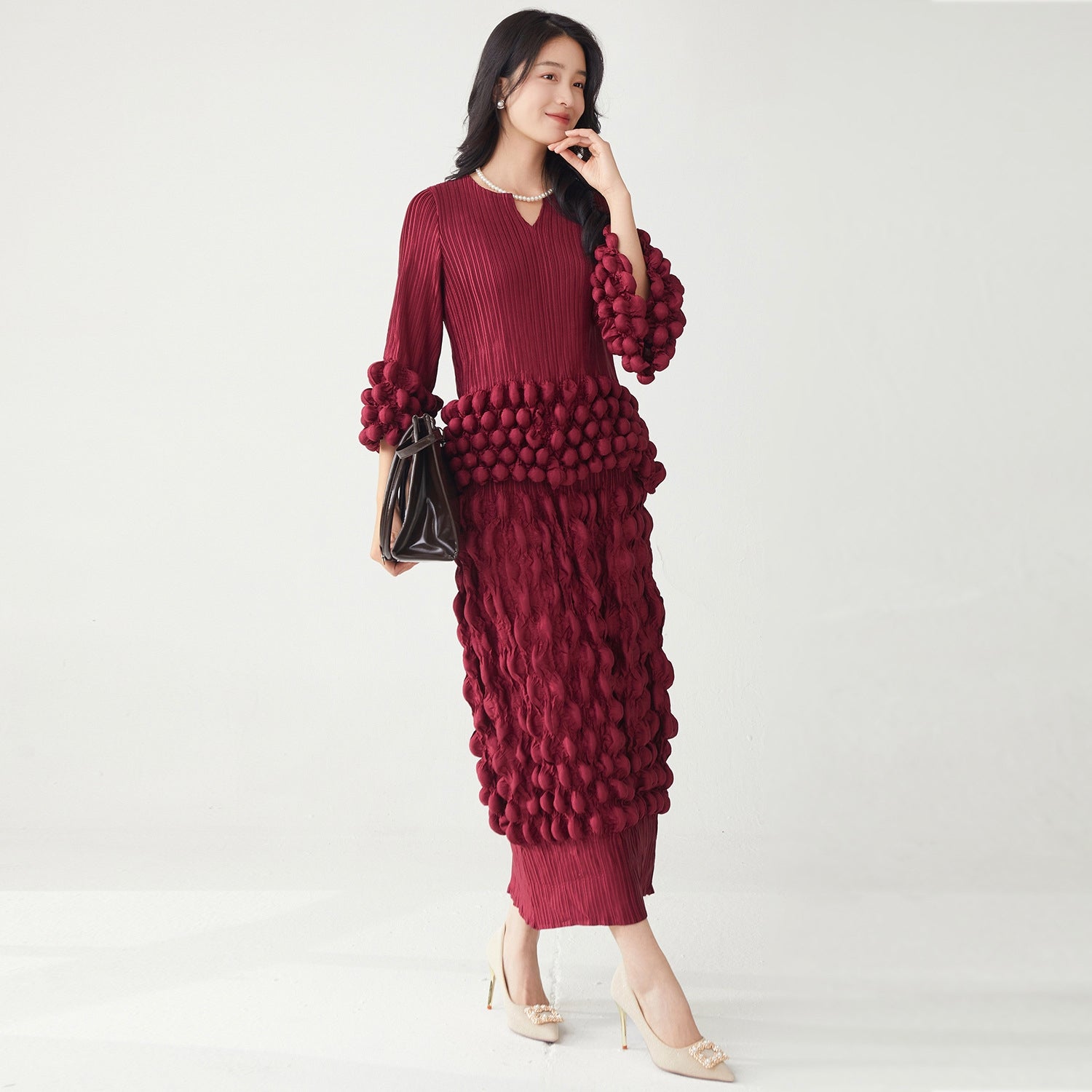 Berry Bombshell Bold Bobble Red Dress