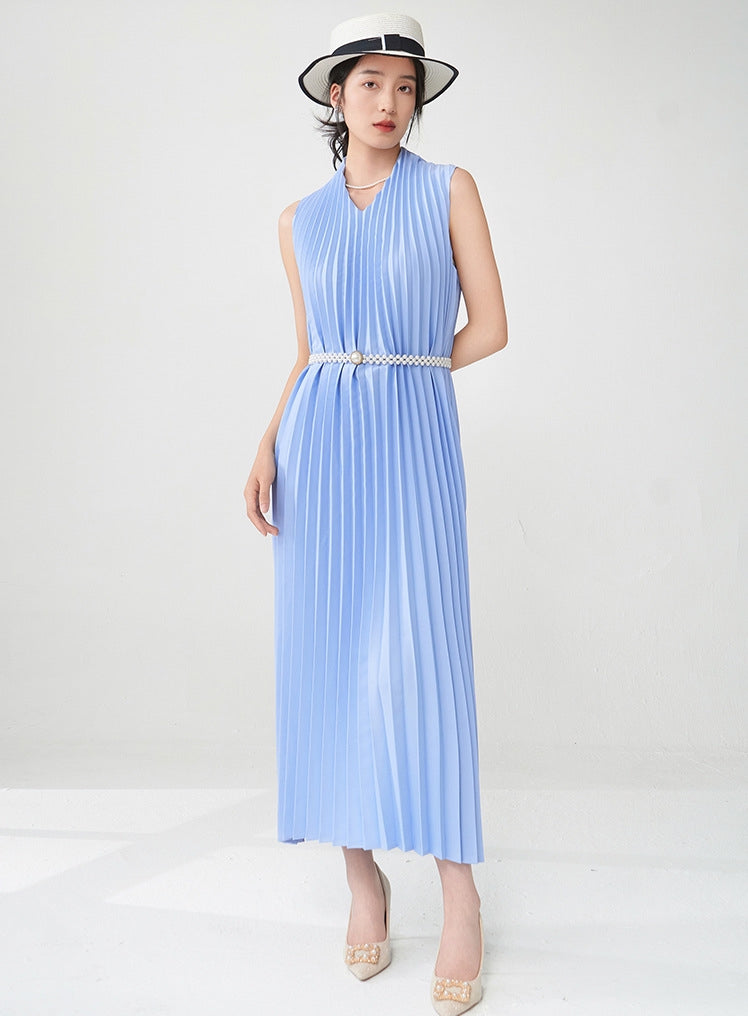 Breezy Blue Pleated Dress
