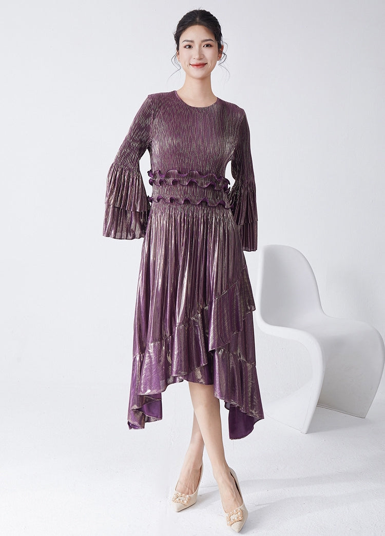 Pleated Metallic Purple Dress