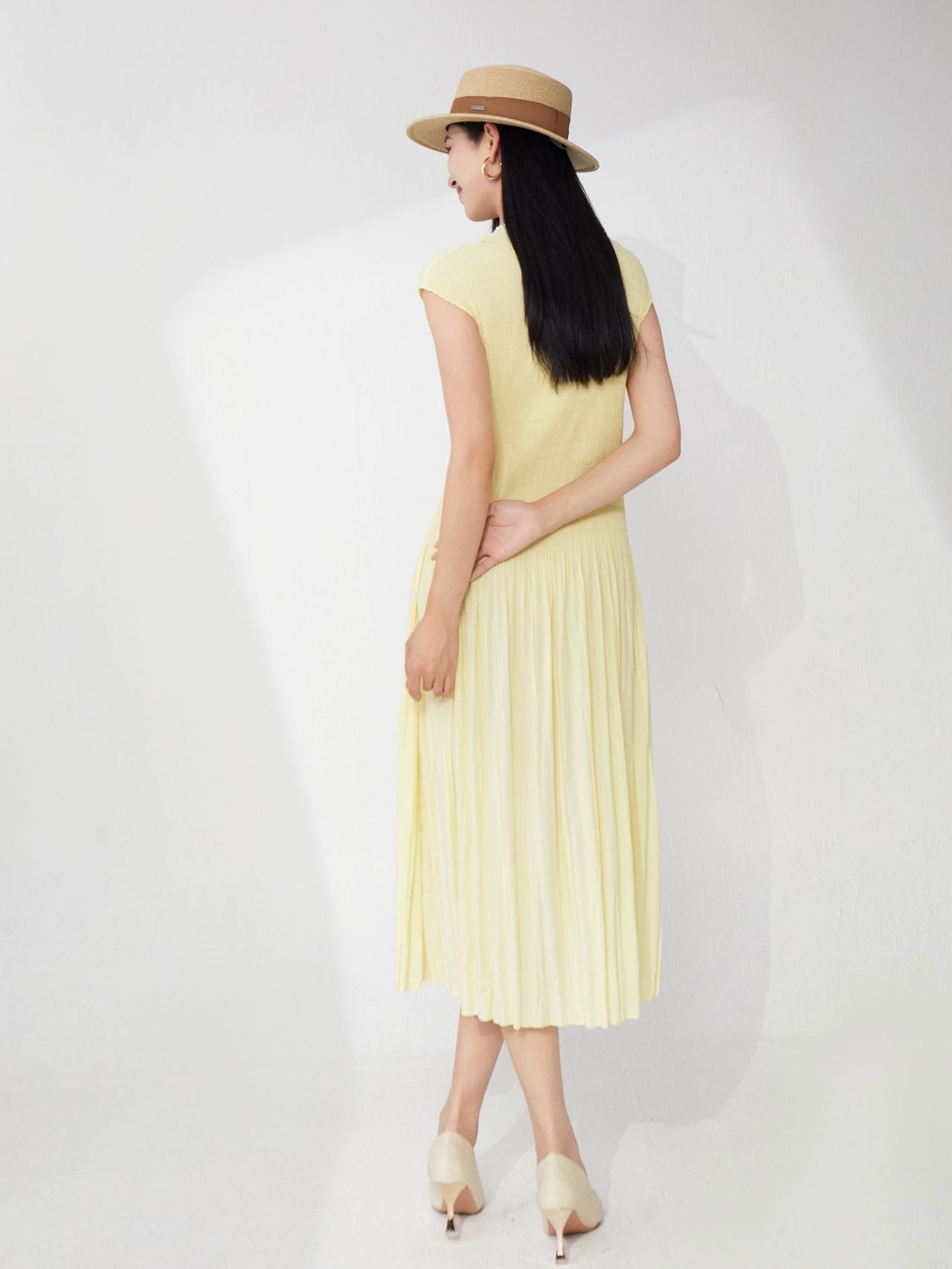Lemon Whirl Butter Yellow Pleated Dress