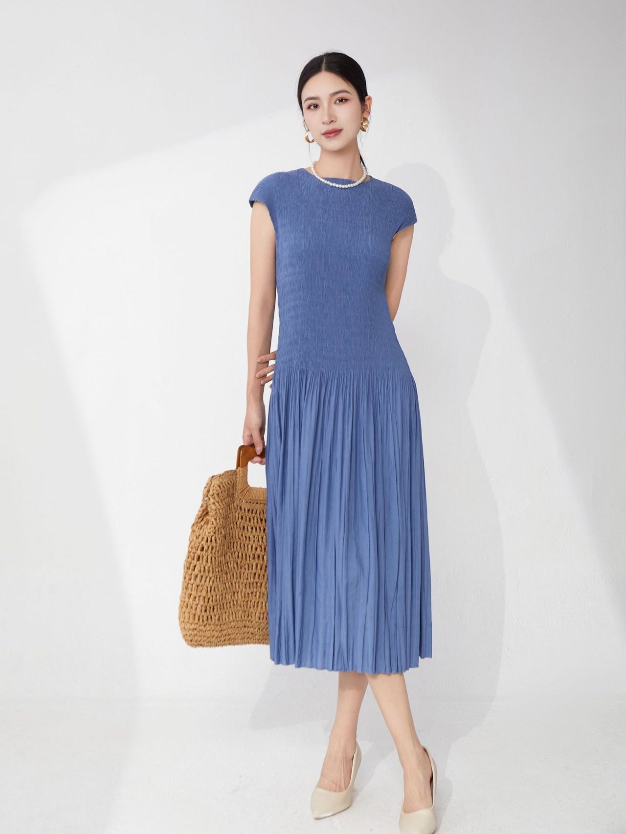 Blue Haze Pleated Dress