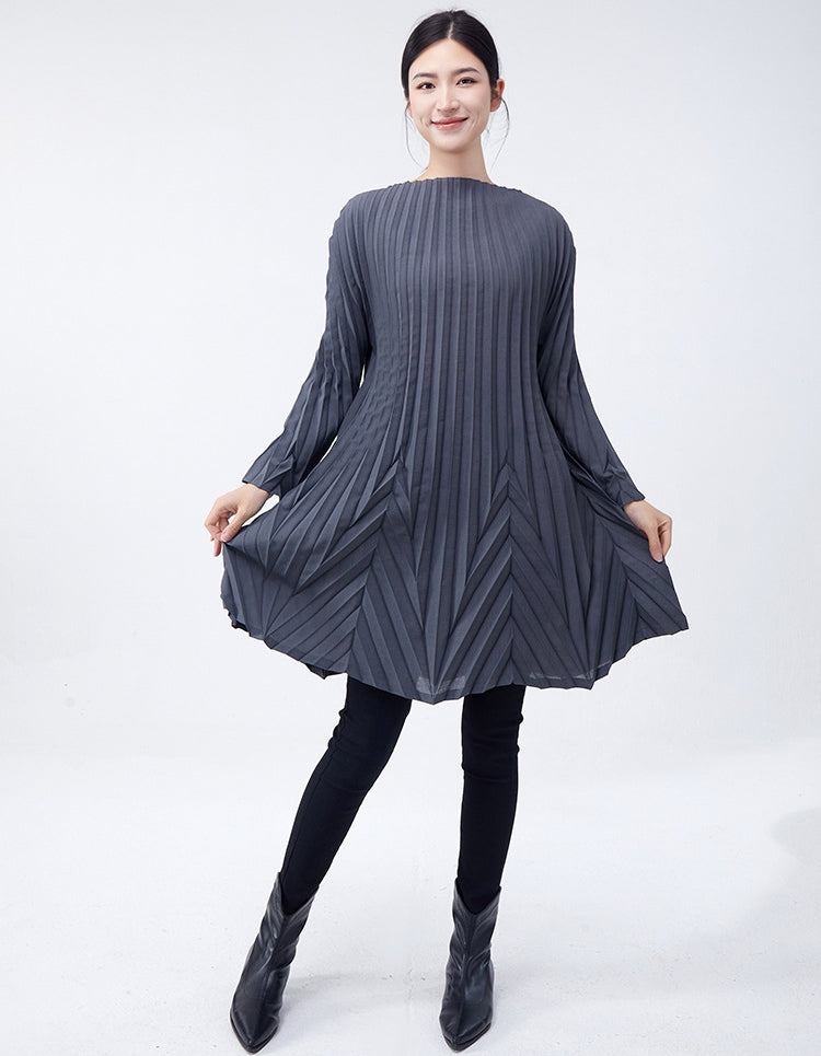 Swing Pleated A Line Mini Grey Dress