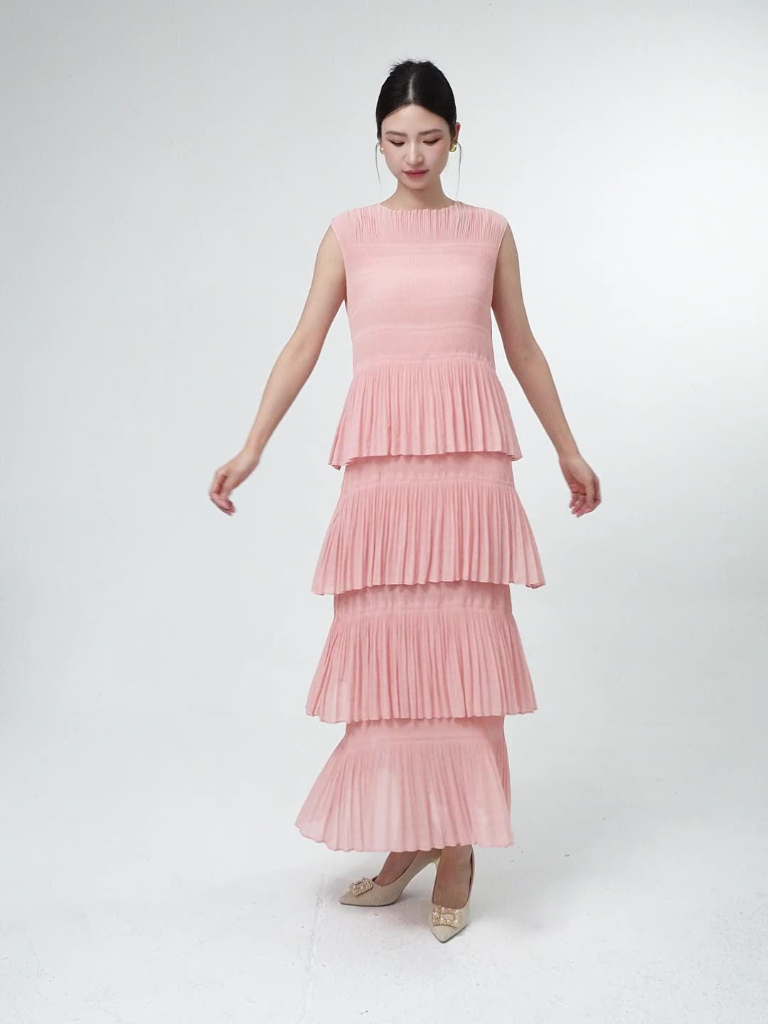Cotton Candy Multi Tiered Pleated Pink Dress
