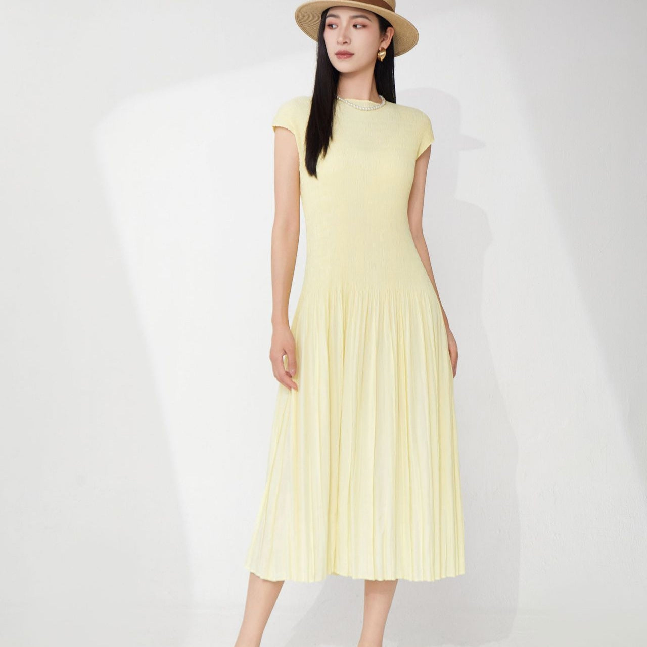 Lemon Whirl Butter Yellow Pleated Dress