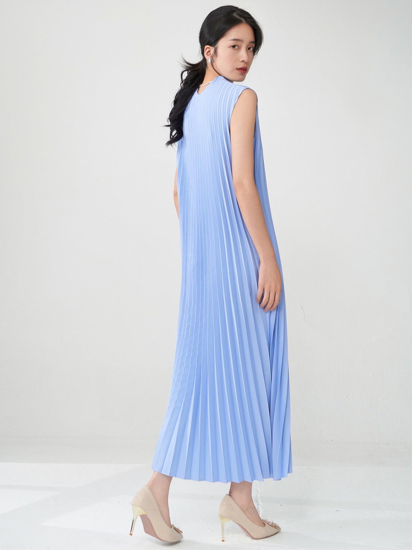 Breezy Blue Pleated Dress