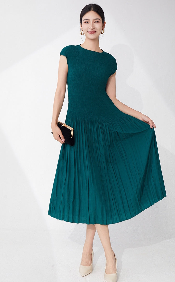 Mint Muse Dark Green Pleated Dress