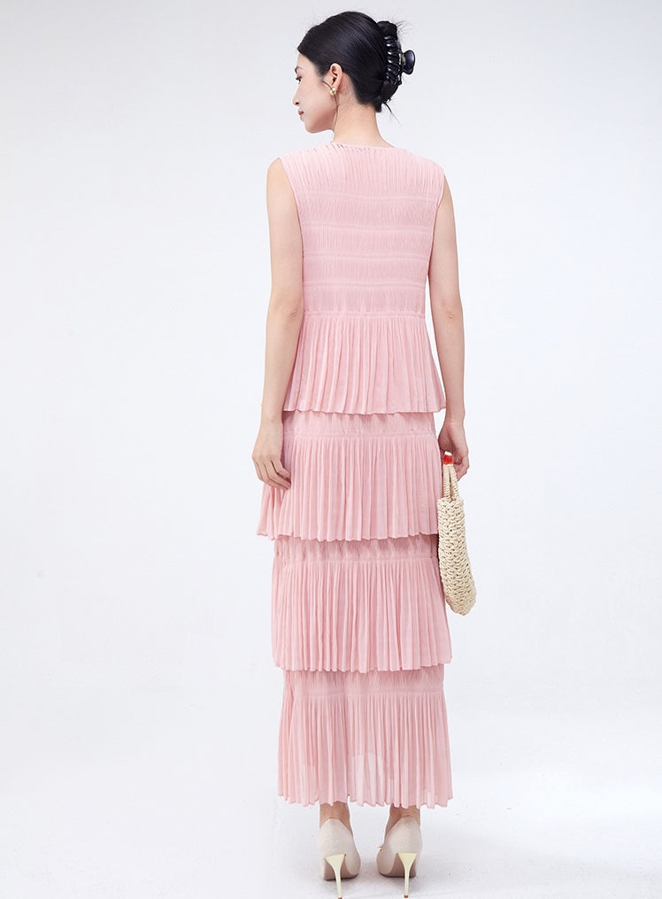Cotton Candy Multi Tiered Pleated Pink Dress
