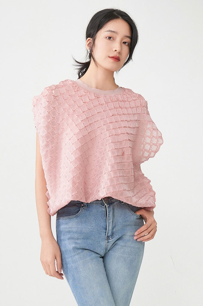 Blush Waffle Knit Loose Ballet Pink Top