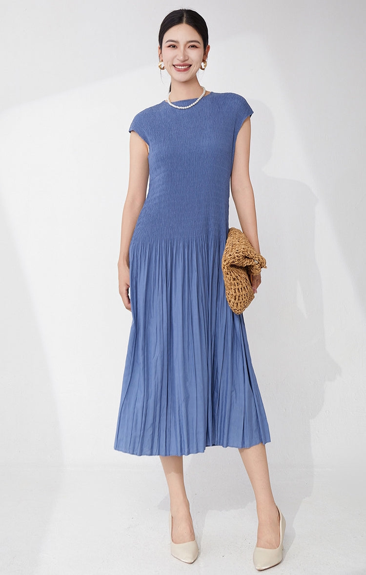 Blue Haze Pleated Dress