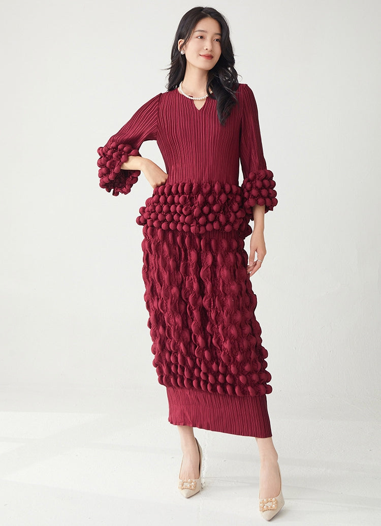 Berry Bombshell Bold Bobble Red Dress