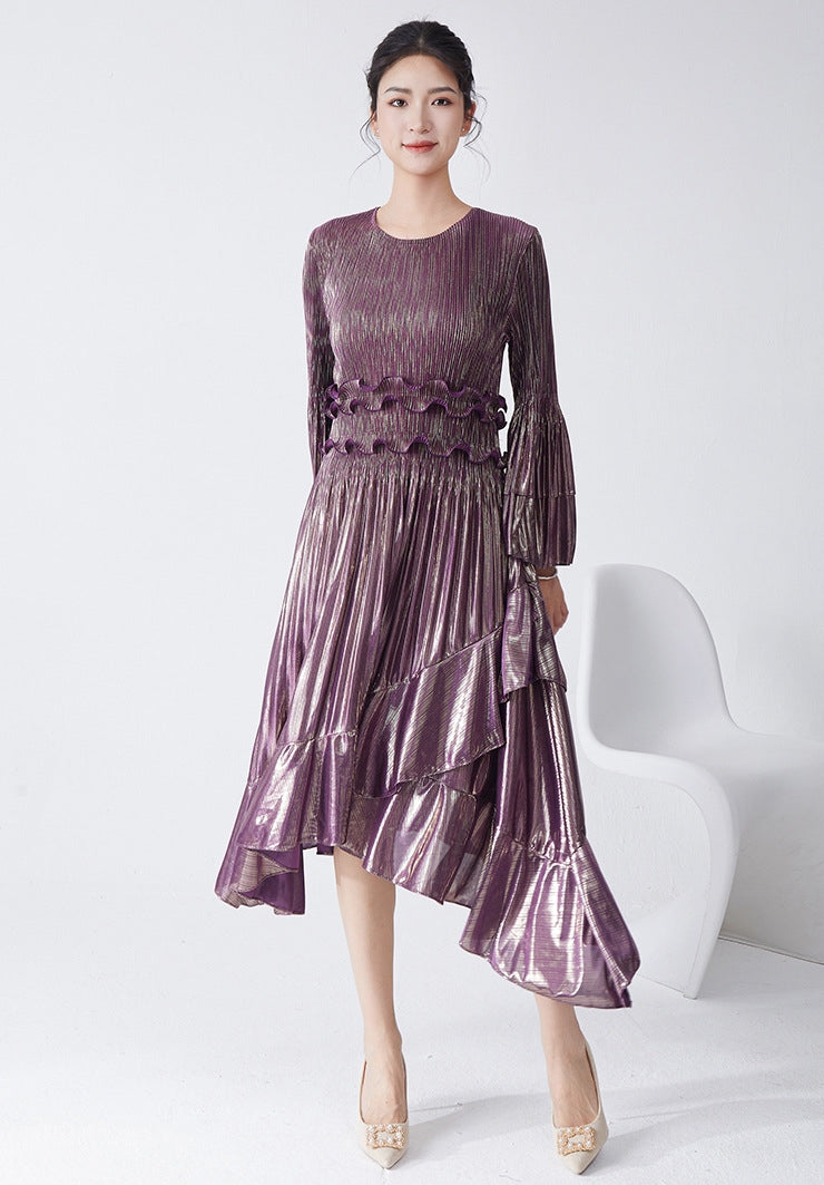 Pleated Metallic Purple Dress