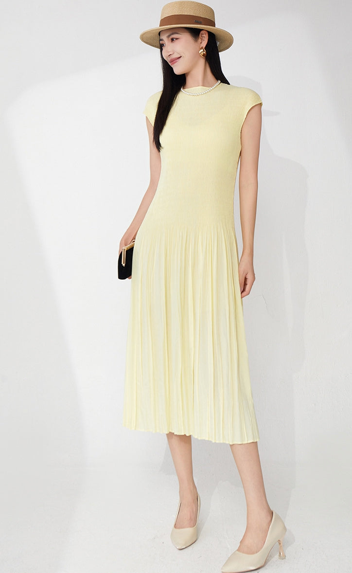 Lemon Whirl Butter Yellow Pleated Dress