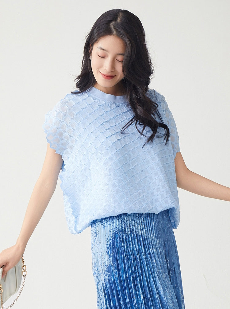 Powder Blue Waffle Knit Loose Top