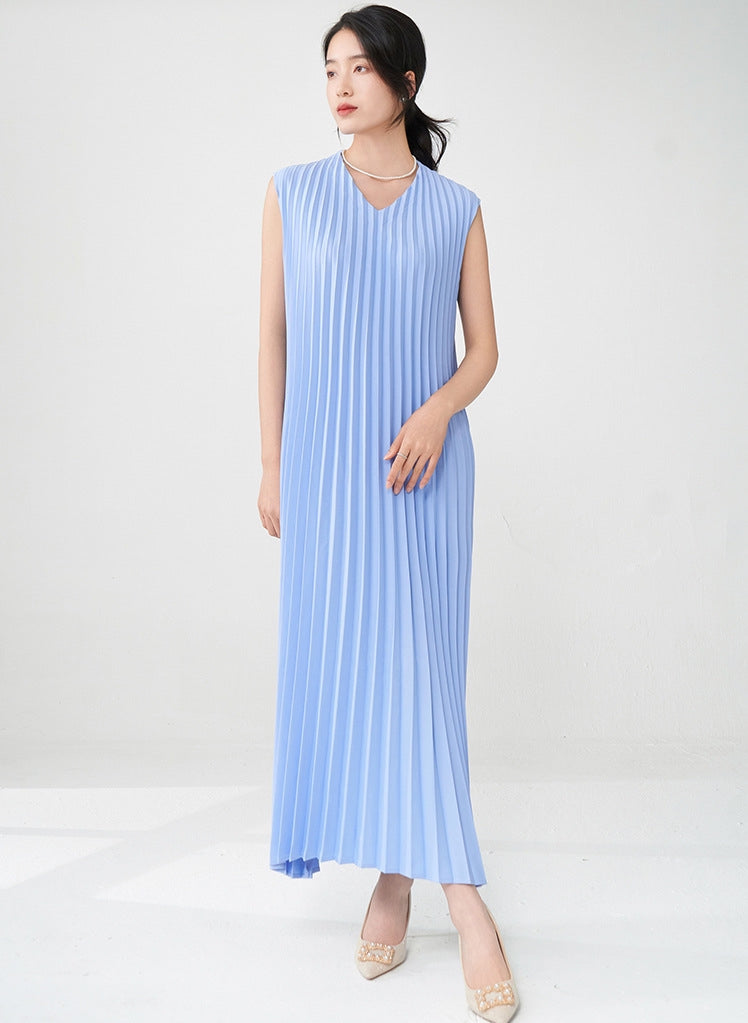 Breezy Blue Pleated Dress