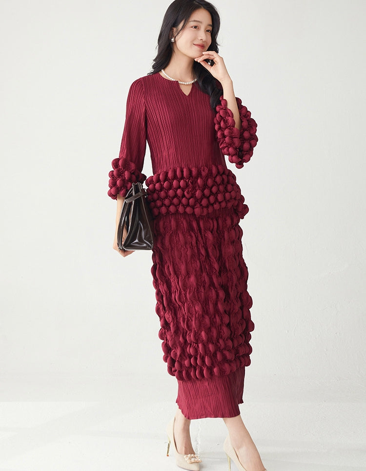 Berry Bombshell Bold Bobble Red Dress
