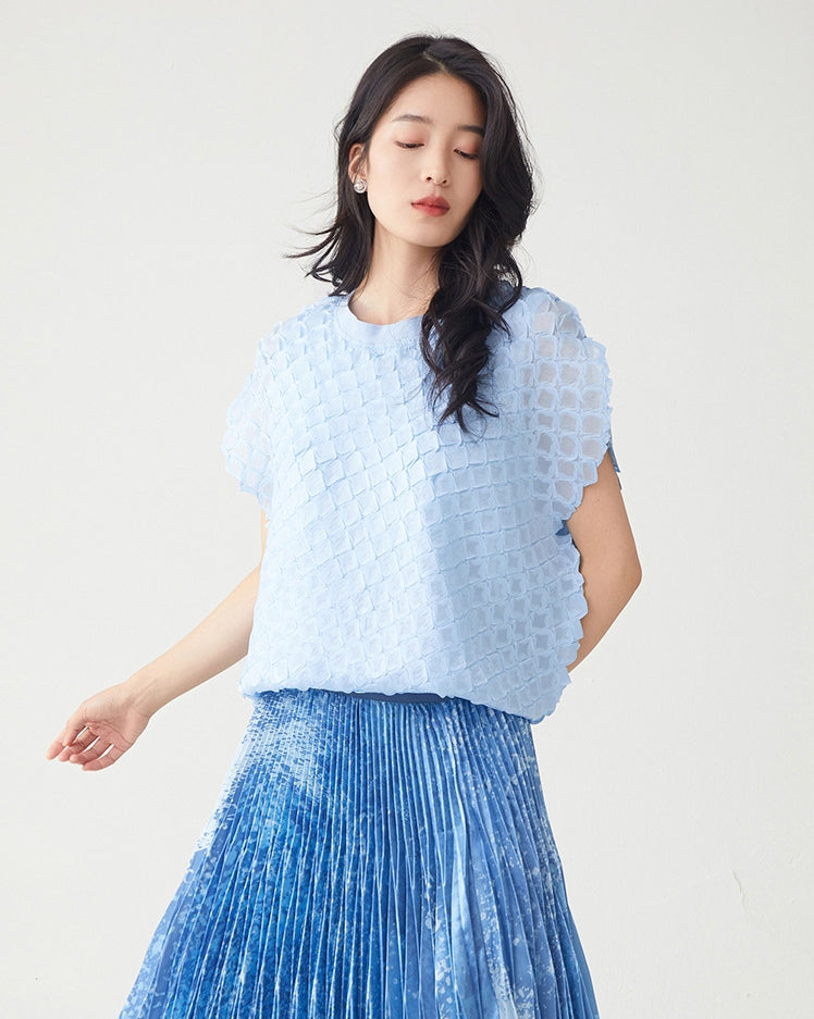 Powder Blue Waffle Knit Loose Top