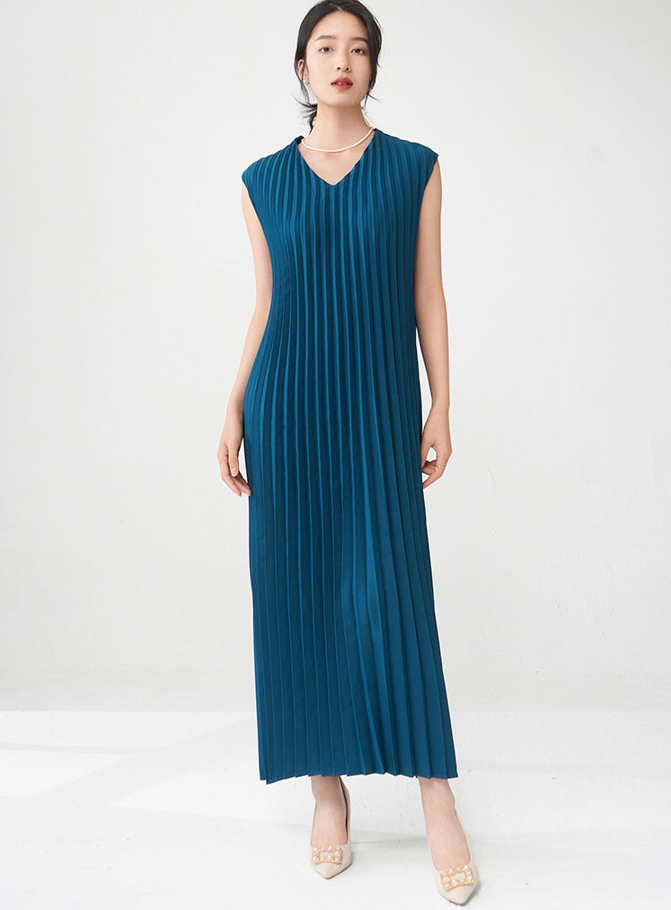 Teal Blue Pleated Dress