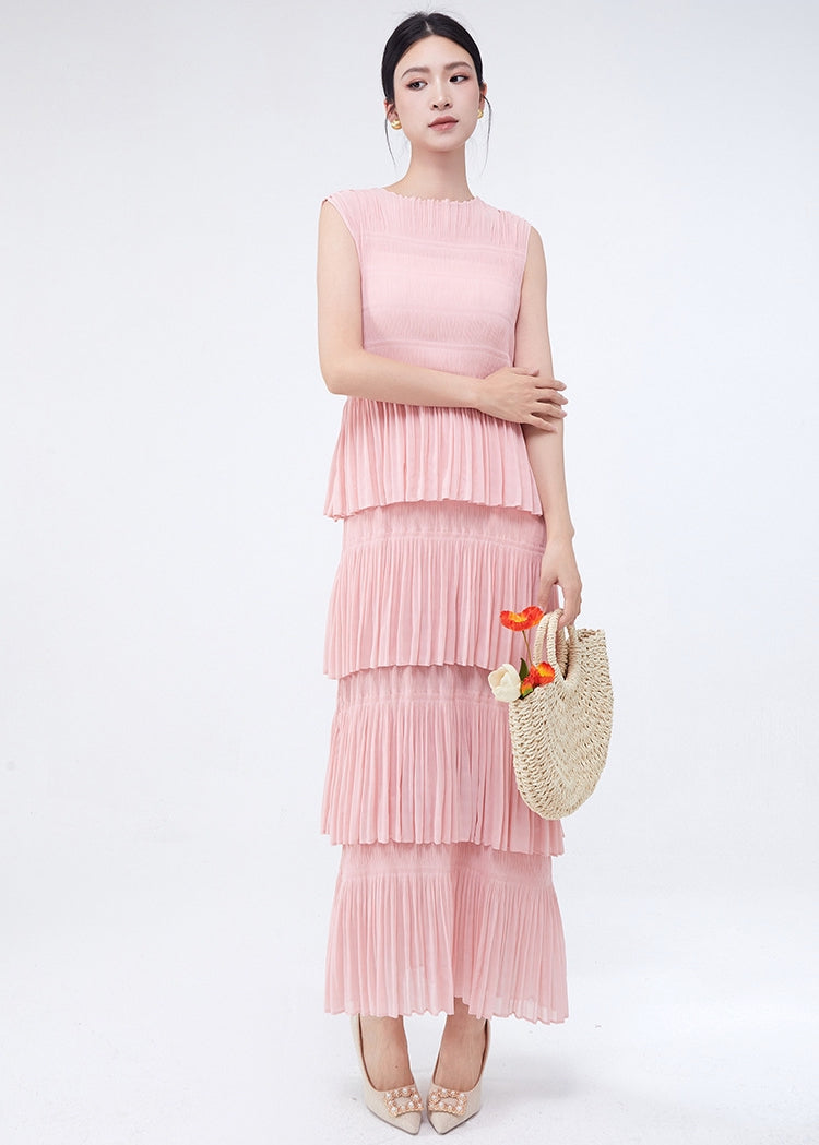 Cotton Candy Multi Tiered Pleated Pink Dress