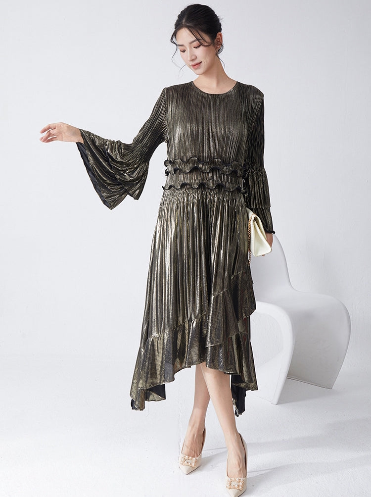 Pleated Metallic Black Dress
