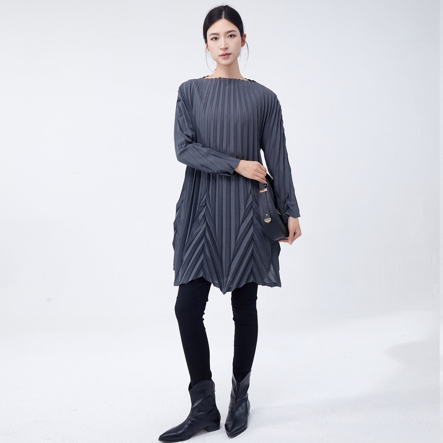 Swing Pleated A Line Mini Grey Dress