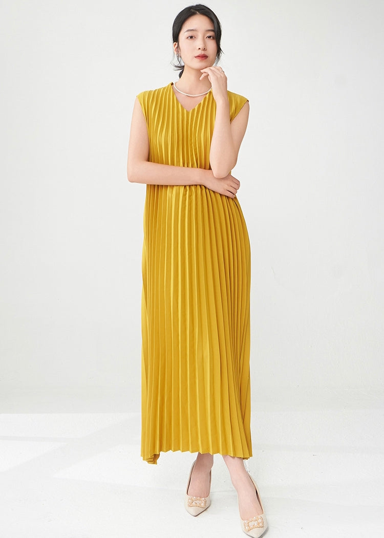 Sunny Pleated Yellow Dress