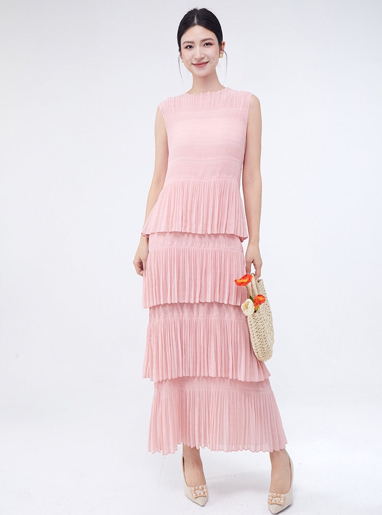 Cotton Candy Multi Tiered Pleated Pink Dress