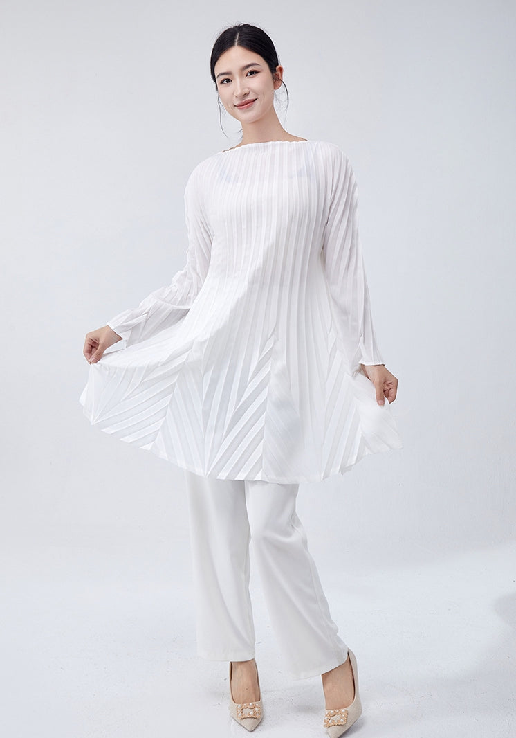 Swing Pleated A Line Mini White Dress
