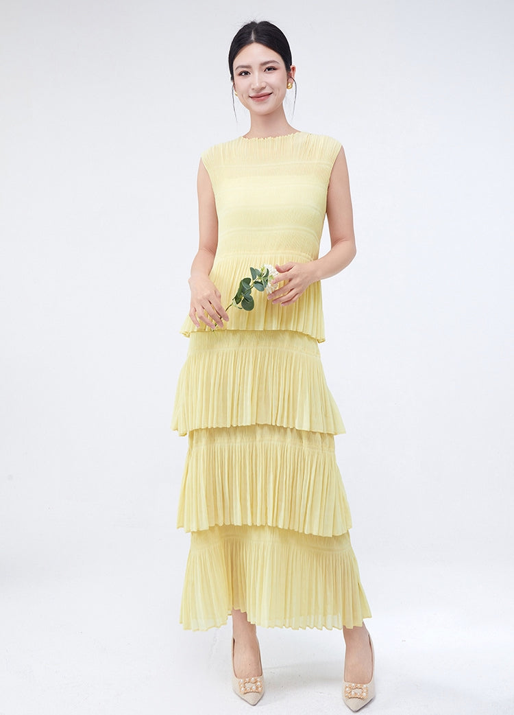 Sunbeam Pleated Multi Tiered Yellow Dress