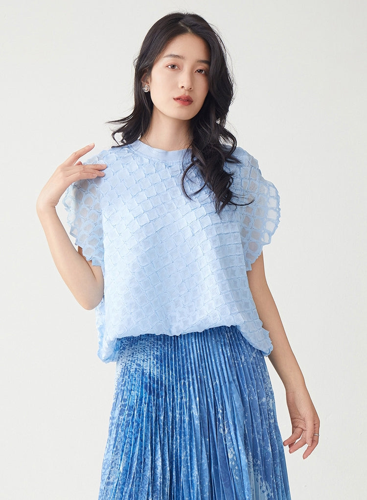 Powder Blue Waffle Knit Loose Top