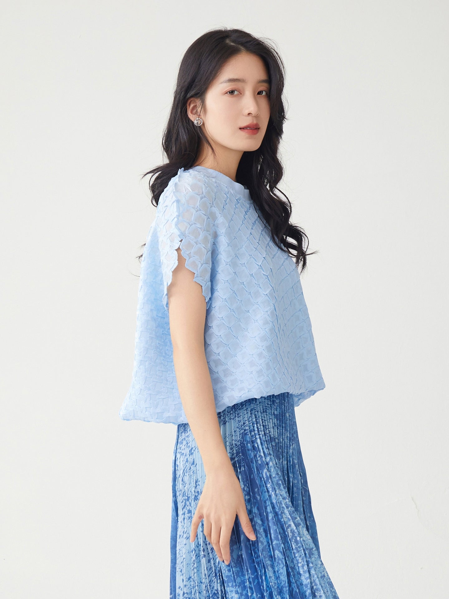 Powder Blue Waffle Knit Loose Top