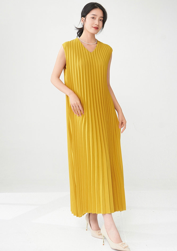 Sunny Pleated Yellow Dress