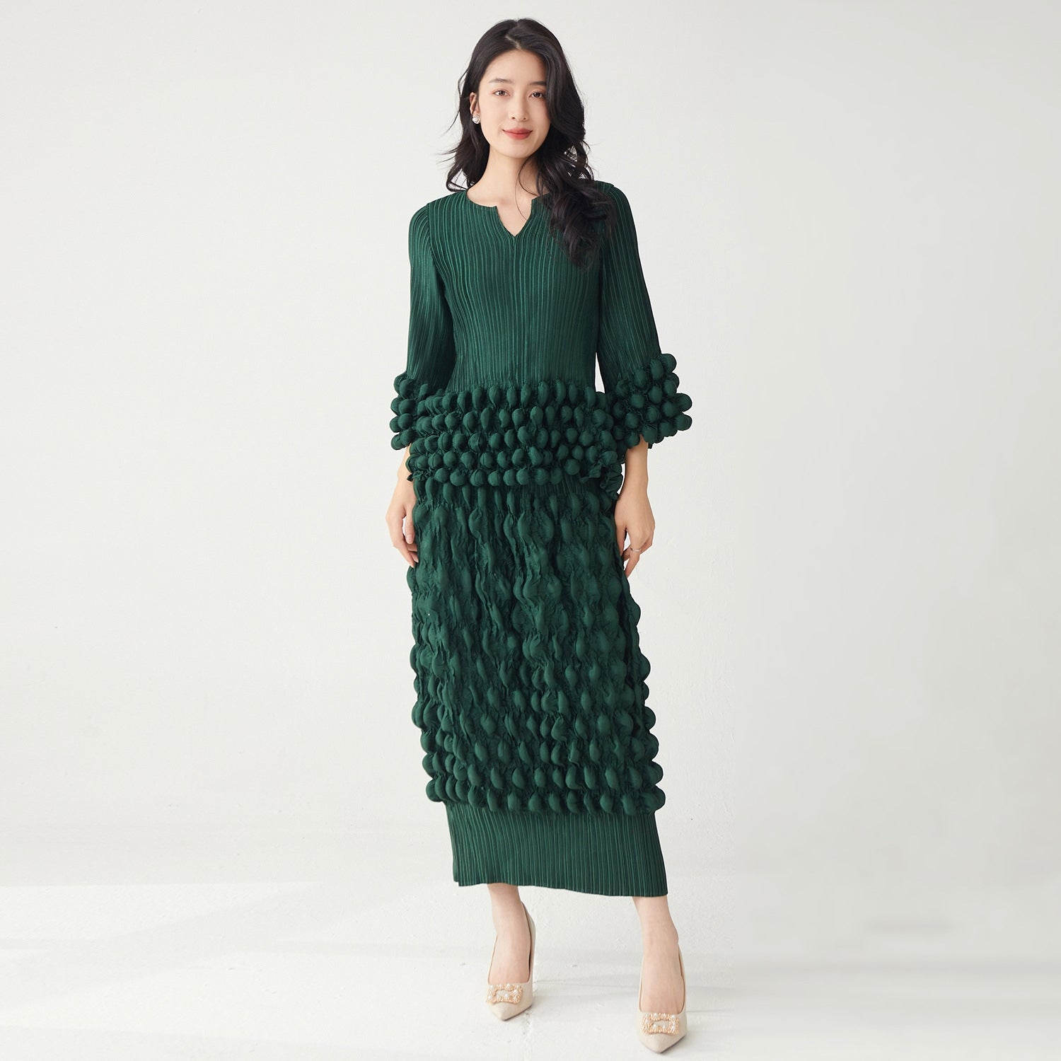 Emerald Pop Bold Bobble Green Dress