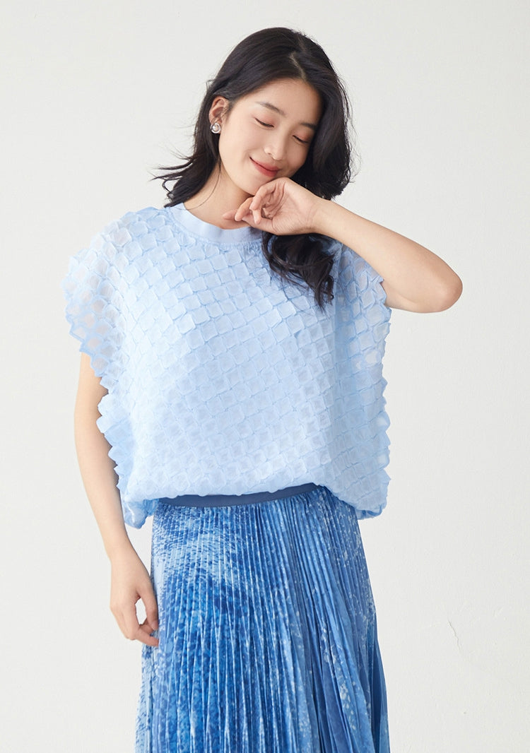 Powder Blue Waffle Knit Loose Top