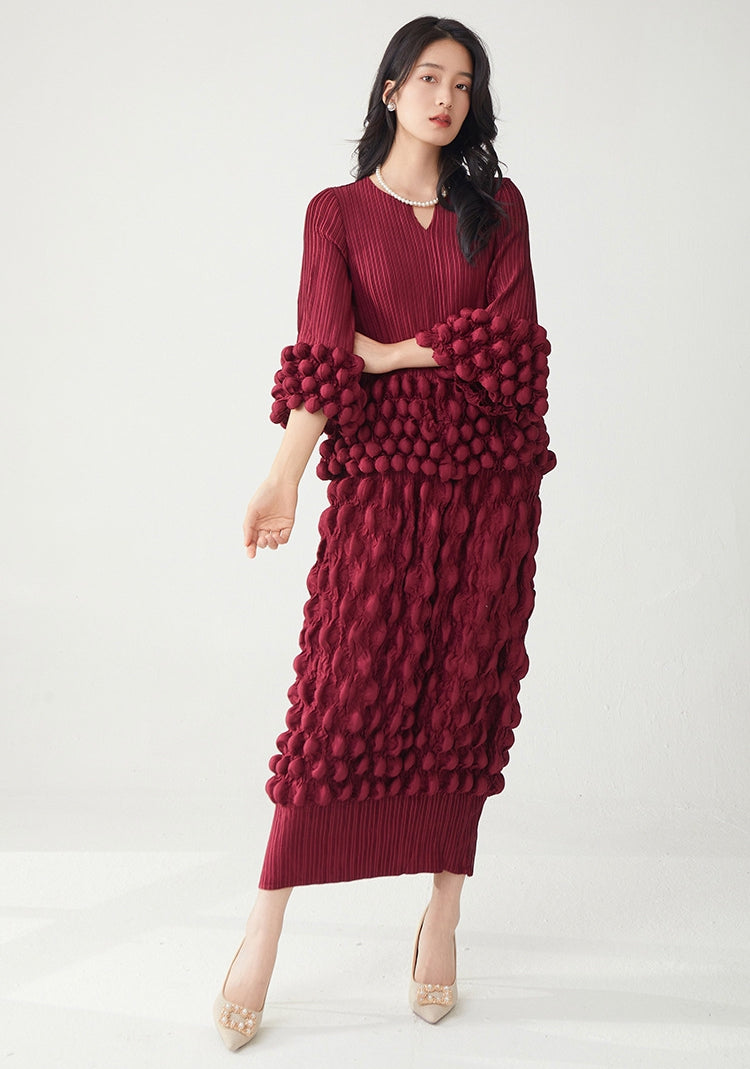 Berry Bombshell Bold Bobble Red Dress