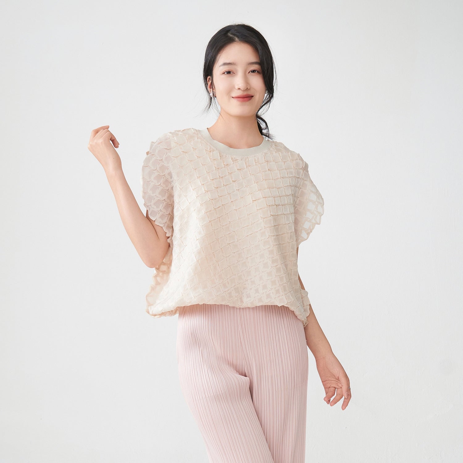 Apricot Waffle Knit Loose Top
