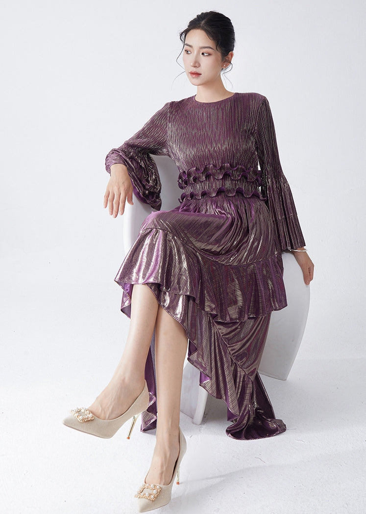 Pleated Metallic Purple Dress