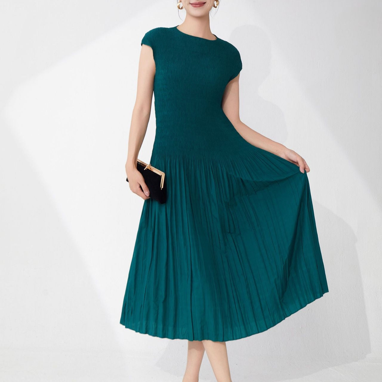 Mint Muse Dark Green Pleated Dress