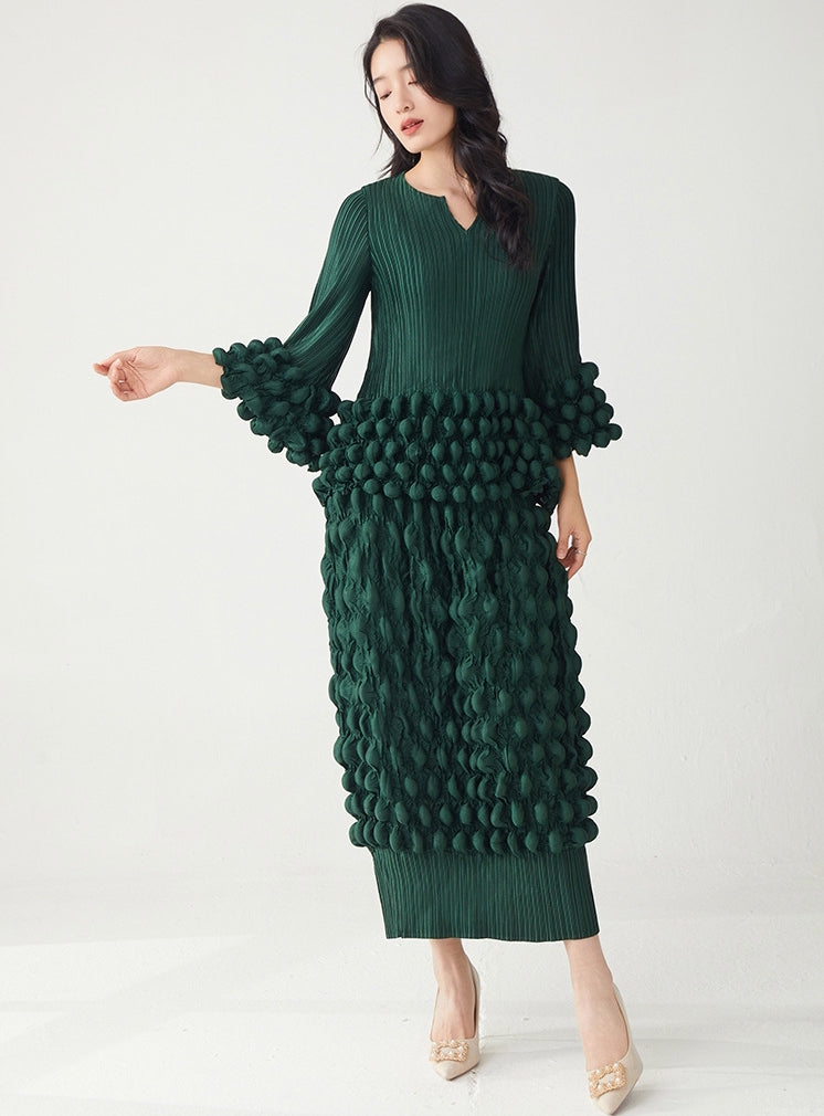 Emerald Pop Bold Bobble Green Dress