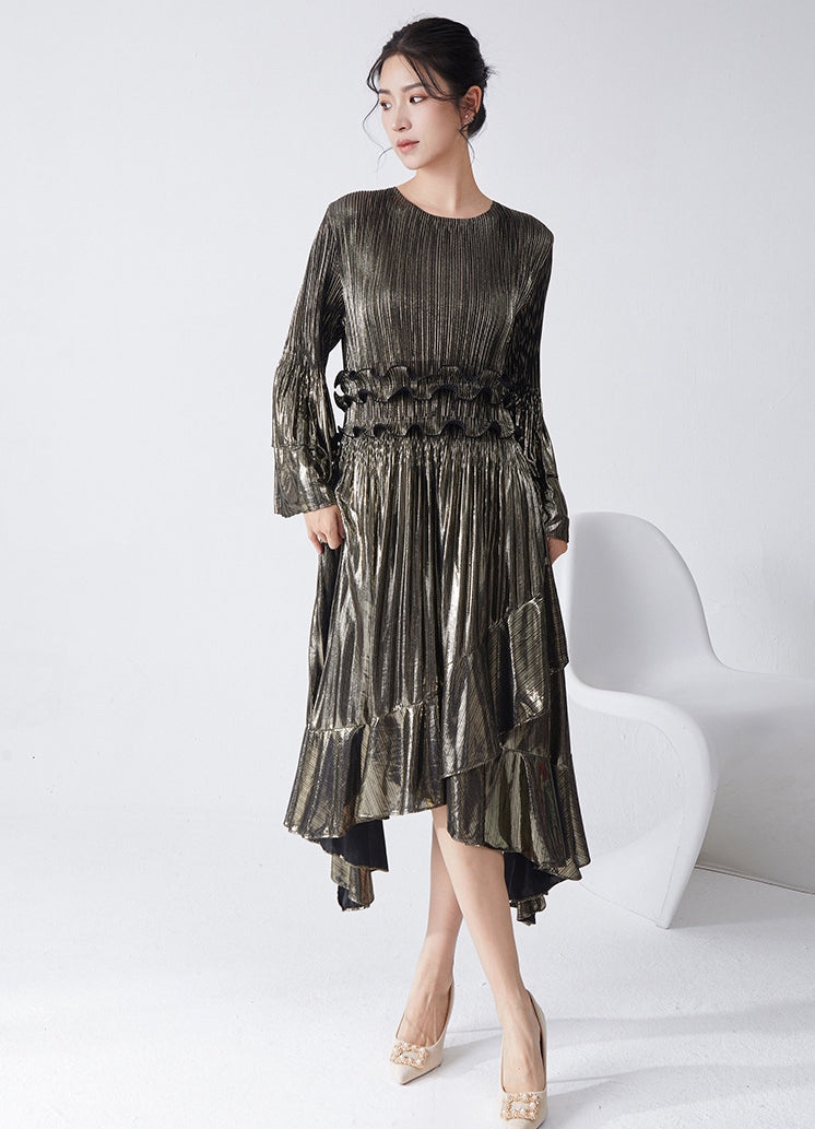 Pleated Metallic Black Dress