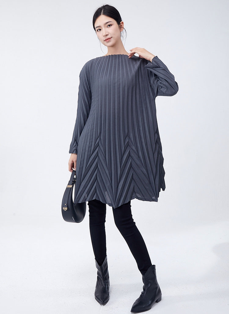 Swing Pleated A Line Mini Grey Dress