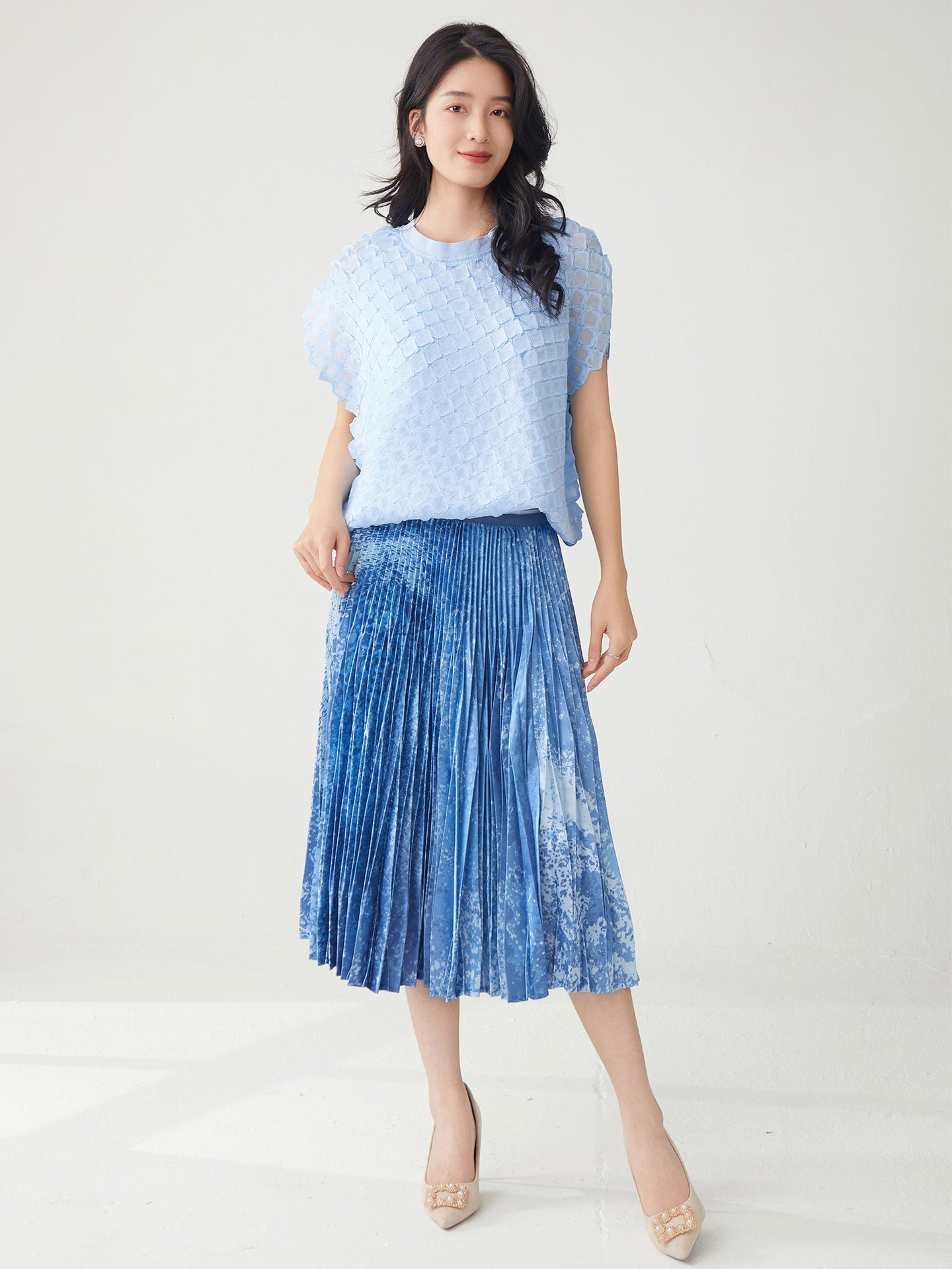 Powder Blue Waffle Knit Loose Top